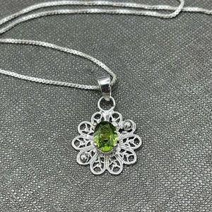 Sterling silver peridot celestial necklace with sterling silver box chain